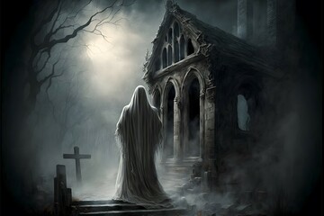 gothic art ghost in the graveyard