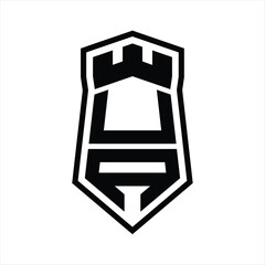 UA Letter Logo monogram hexagon shield shape up and down with crown castle isolated style design