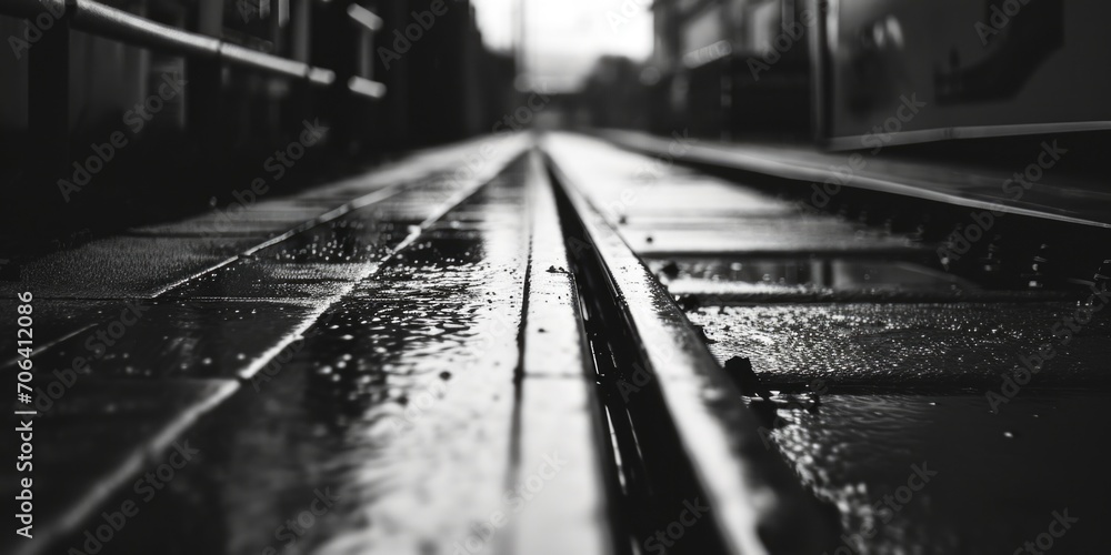 Poster a black and white photo of a train track. suitable for various applications