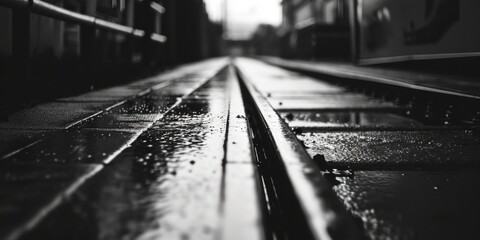 A black and white photo of a train track. Suitable for various applications - Powered by Adobe