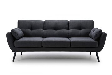 Dark charcoal fabric sofa with black metal legs