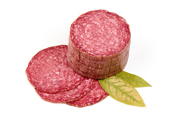 Italian smoked salami, Isolated on white background