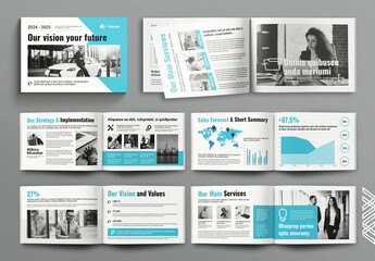 Business Brochure Layout with Cyan and Blue Elements Template Landscape
