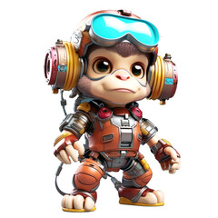 Monkey robot Cyborg futuristic cute style illustration, isolated on transparent background