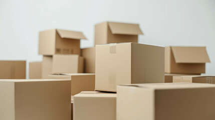 Cardboard Boxes on White Background. Packages for Shipping or Moving