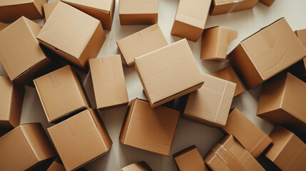Top View Of Cardboard Boxes on White Background. Packages for Shipping or Moving