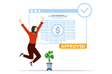 Good credit score concept. Character with good credit score. Personal finance. Flat vector illustration on white background.