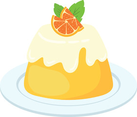 Orange Pudding Panna Cotta Cute Cartoon Vector Illustration