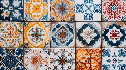 A close up of a bunch of colorful tiles. Can be used for interior design inspiration
