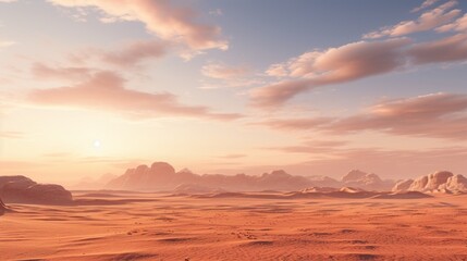 a desert at dawn with a crystal-clear, high-definition image, where the landscape is bathed in soft, early morning light.
