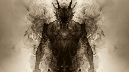 Demon Figure Made of Reflective Glas Overlaping With Double Exposure Effect. Artistic Demon Concept
