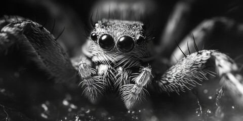 A black and white photo of a spider. Can be used for educational purposes or in nature-related projects