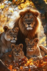 lion family in the fall