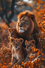 lion family in the fall