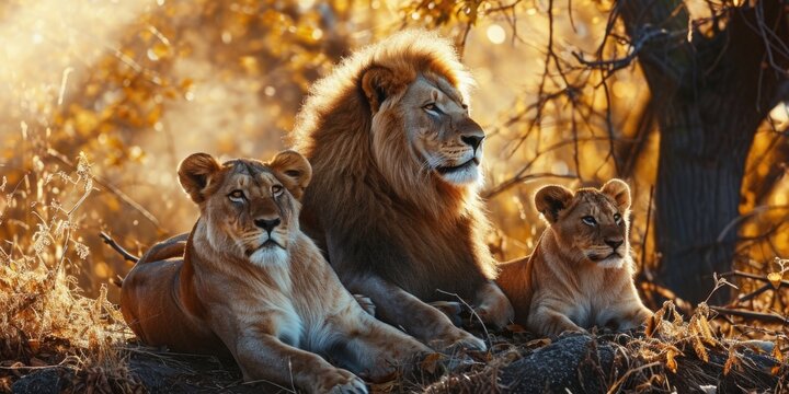 lion family in the fall