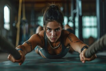 Fototapeta premium strength and agility of female athlete training at the gym