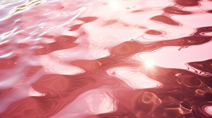 Abstract ripples in pink water with a radiant sun flare, creating a dreamy and tranquil background.