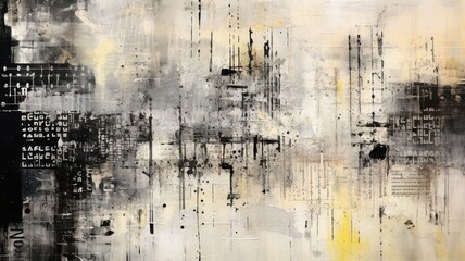 Generative AI, vintage grunge black and white collage background. Different textures and shapes	
