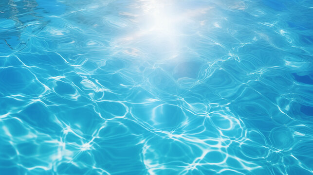 water background, Blue water surface with bright sun light reflections, water in swimming pool background top view, Ai generated image