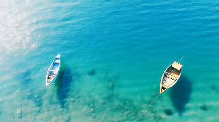 boat on the sea,  Boats from air. Aerial view on sea in Turkey. Summer seascape with clear water in sunny day. Top view of boats from drone. Summer seascape from air, Ai generated image