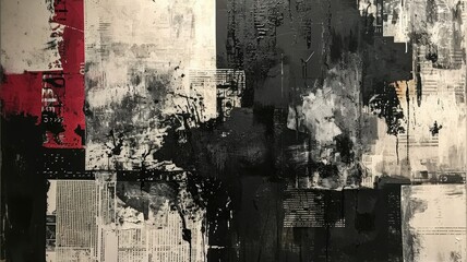 Generative AI, vintage grunge black and white collage background. Different textures and shapes	
