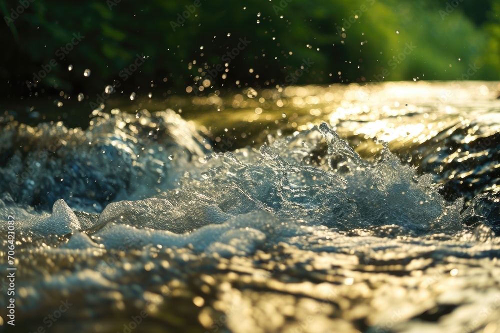 Aufkleber Close-up view of the rhythmic movement of water waves. Ideal for use in nature-themed designs or as a background image