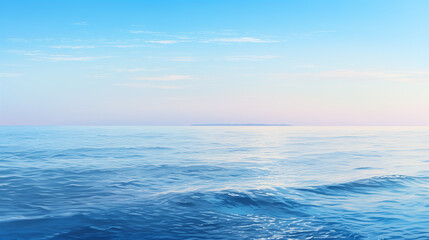 Obraz premium Infinity pool with sea view, palm tree reflecting in the water, sun parasol foreground. Blue Hour, Calm sea surface. Seascape in early morning hours under clear skies, Ai generated image