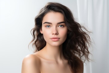 Naklejka premium Portrait of beautiful woman with perfect smooth skin. Concept of natural beauty