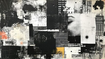 Obraz premium Generative AI, vintage grunge black and white collage background. Different textures and shapes 