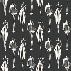 Hand Drawn Fashion Designer Illustration Seamless Pattern.Fashion Model Illustration, Stylish Sketch.Hand drawn outfit look.Fashion Designer Style. Placement Print. t