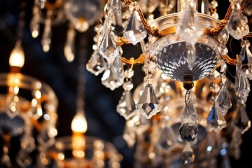 Beautiful crystal chandelier hanging under ceil
