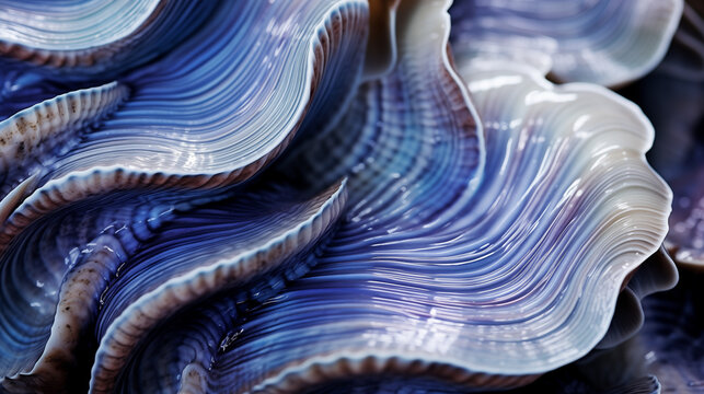 blue sea shell, Giant clam texture macro. Beautiful sea shell textured close-up, Ai generated image