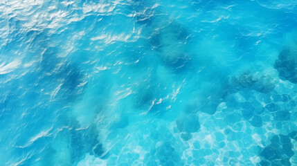 Water in the pool, Top view Blue ripped sea water as swimming pool. Crystal clear ocean lagoon bay turquoise blue azure water surface, closeup natural environment. Tropical Mediterranean beach, Ai
