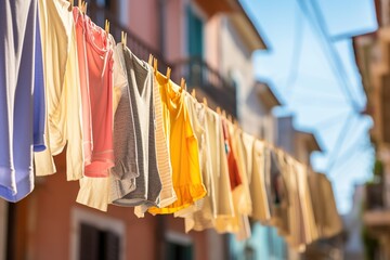 Different clothes drying on laundry line
