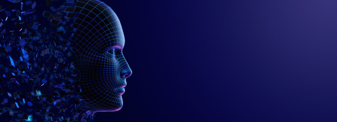 Digital Transformation: AI Artificial Intelligence in Human Face Head