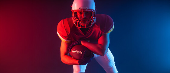 American football player banner. Template for bookmaker ads with copy space. Mockup for betting...