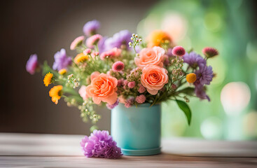 Bouquet of summer flowers in a vase. Floristry masterclass, interior decoration with bouquets