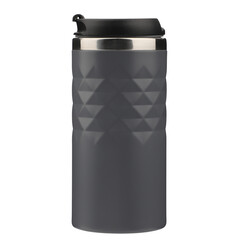 Thermo bottle isolated on transparent  background with clipping path. Gray color thermos, png isolated background. - obrazy, fototapety, plakaty
