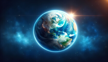 Globe Terrestre flottant dans l'espace  idéal pour articles sur le changement climatique, émissions de gaz a effet de serre, la terre, l’environnement, l'écologie, l'espace, l'univers