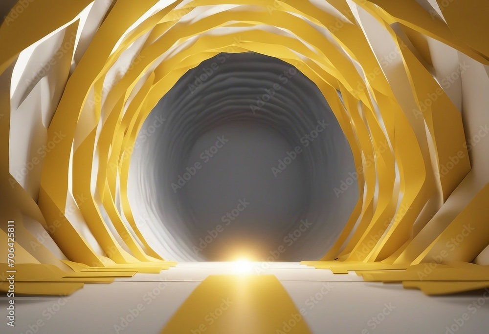Aufkleber 3d render abstract minimal yellow background with white clouds flying out the tunnel