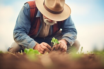 farmer planting seeds in fertile soil