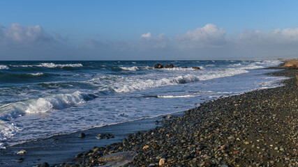 coast beach waves shore of the Mediterranean sea in winter in Cyprus 8
