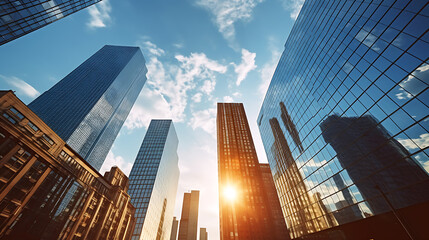 Fototapeta premium Low angle view of skyscrapers, hyperrealistic