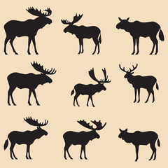 Moose set black silhouette vector