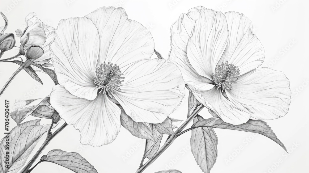 Poster A simple black and white drawing of two flowers. This image can be used for various design projects