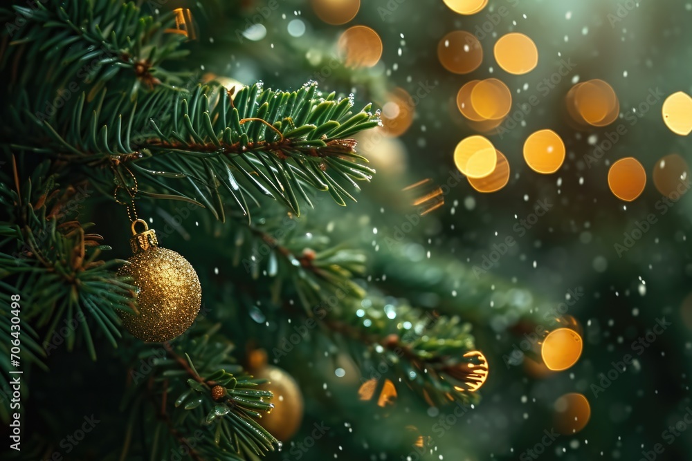 Poster a close-up view of a christmas tree with twinkling lights. perfect for holiday decorations and festi
