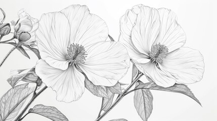 A simple black and white drawing of two flowers. This image can be used for various design projects