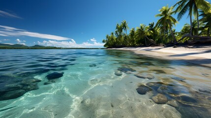 Panoramic view of a tropical beach at Seychelles
