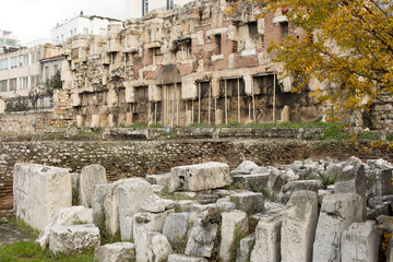 Ancient Ruins of Hadrian&rsquo;s library on the North Side of the Acropolis Athens, Greece