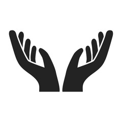 Fototapeta premium Black hand icon with palm up isolated on white background vector illustration